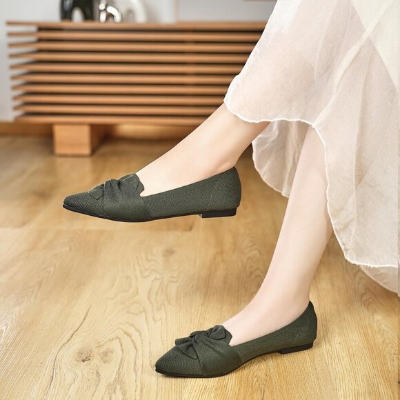 🆕Women Green Pointed Toe Ballet Flats with Bow Comfortable Knit Dressy Flats - Picture 8 of 8